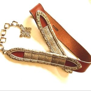 Brighton Vintage 1994 Leather Silver Chain Belt M